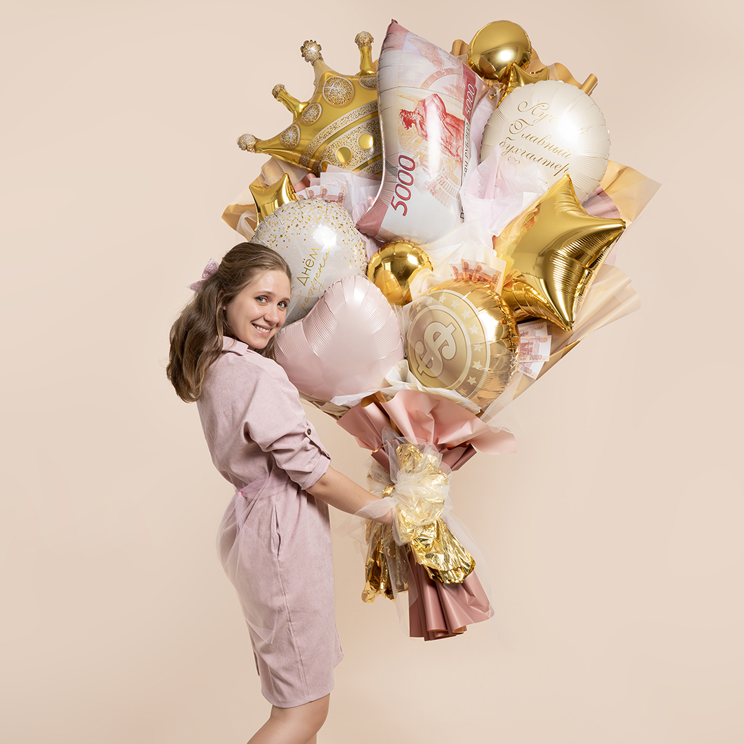 Шар (18''/46 см) Круг, Знак Доллара, Золото, 1 шт.