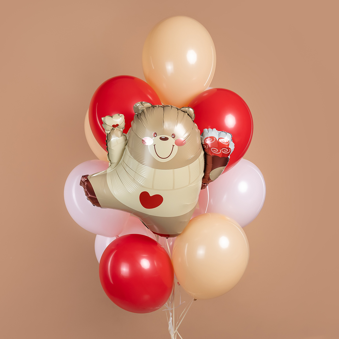 Шар (27''/69 см) Фигура, Мишка с валентинкой, 1 шт.