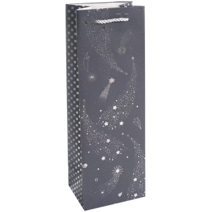 Пакет подарочный для вина, 210гр, Сверкающие звезды, Дизайн №3, Металлик, 35*12*9 см, 1 шт.