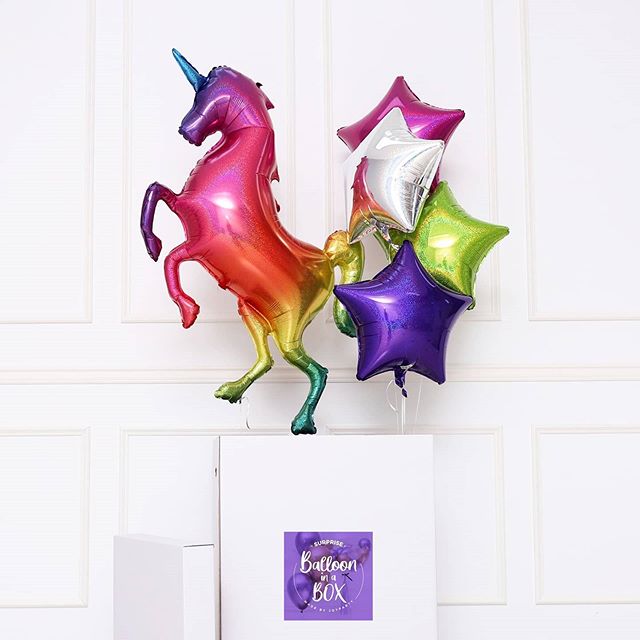 Шар с клапаном (16''/41 см) Мини-фигура, Сверкающий единорог, Радужный, Градиент, 5 шт.