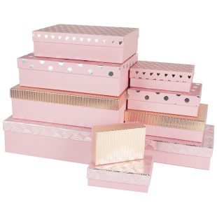 Набор коробок Изящный микс, Ярко-розовый/Золото/Серебро, Металлик, 37*27*11 см, 10 шт. в упак. 
