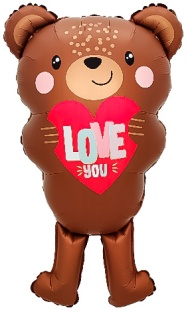 Шар (30''/76 см) Фигура, Мишка с сердцем, Сатин, 1 шт. в уп.