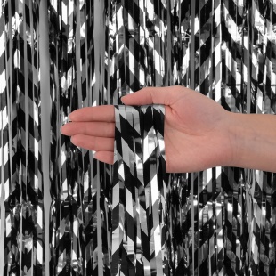 Занавес Дождик Зигзаги, Черный/Серебро, Металлик, 100*200 см, 1 шт.