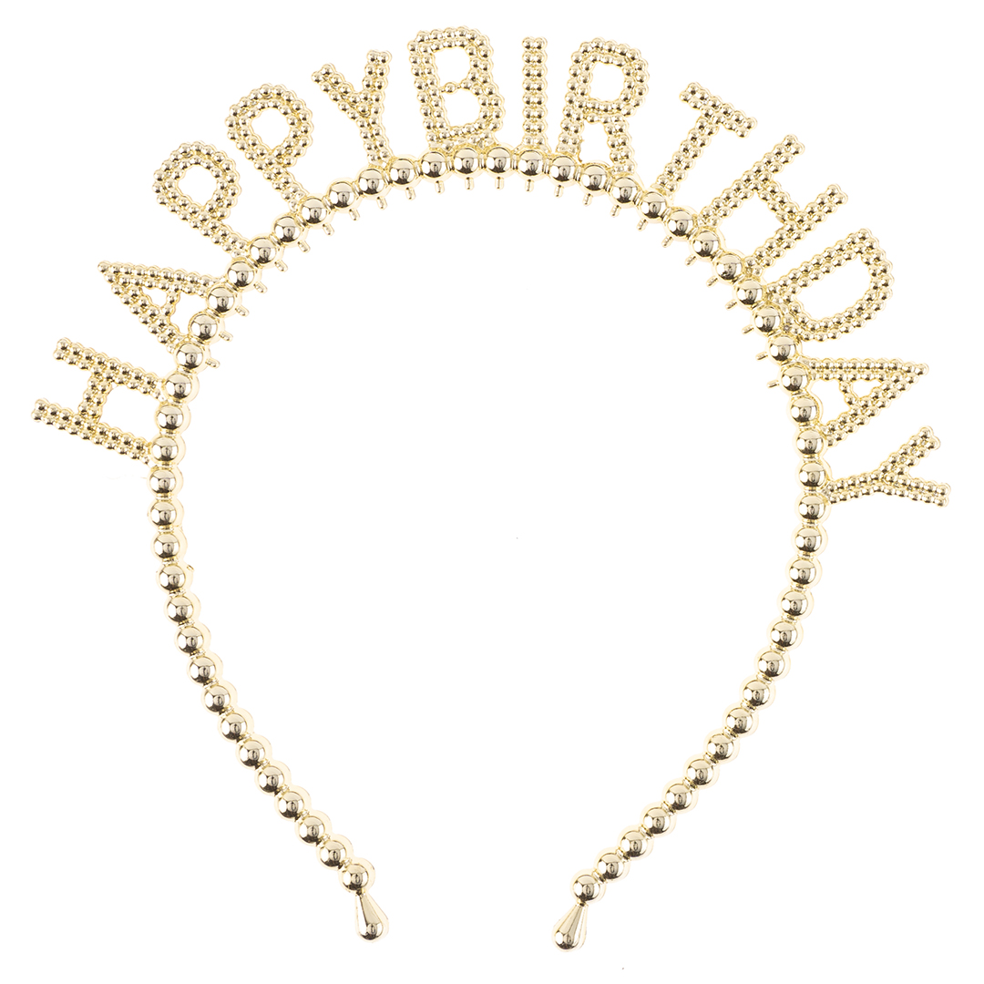 Ободок, Happy Birthday, Сверкающий жемчуг, Золото, 1 шт. 