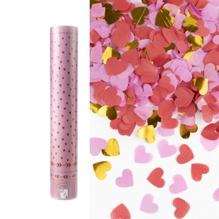 Пневмохлопушка (12/30 см), Сердца фольга и тишью, Красный/Розовый, Металлик, 1 шт.