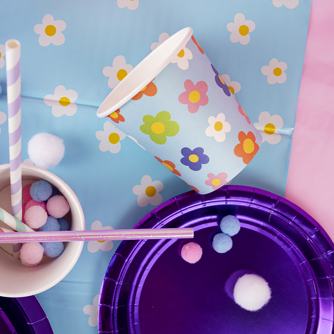 Скатерть одноразовая, Ромашки, Голубой, Металлик, 137*183 см, 1 шт.