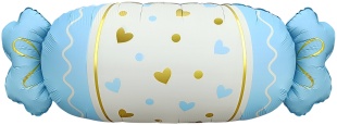 Шар (34''/86 см) Фигура, Конфета, Сердечки, Голубой, Сатин, 1 шт.