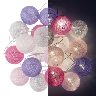 Светодиодная гирлянда Хлопковые клубочки, Милый микс, 20 Led, IP14, 3 м. Розовый/Сиреневый, 1 шт.