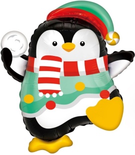 Шар (26''/66 см) Фигура, Пингвин со снежком, 1 шт. в уп.