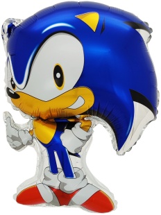 Шар с клапаном (17''/43 см) Мини-фигура, Ежик Аниме, Синий, 5 шт. в уп. (цв.этик.)