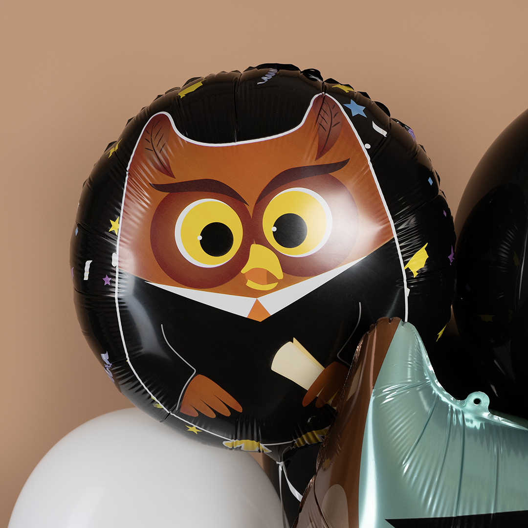 Шар (18''/46 см) Круг, Сова Выпускник, 1 шт.