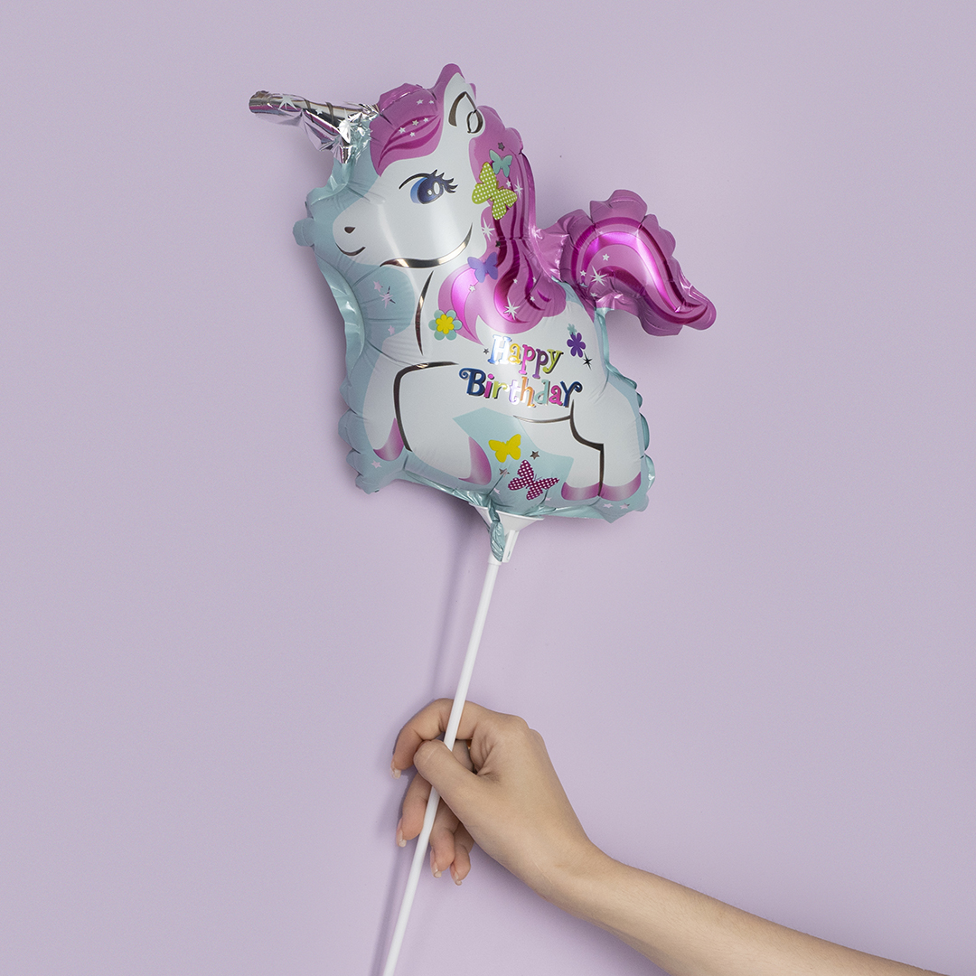 Шар с клапаном (14''/36 см) Мини-фигура, Милый единорог, С Днем Рождения, 5 шт. в уп.