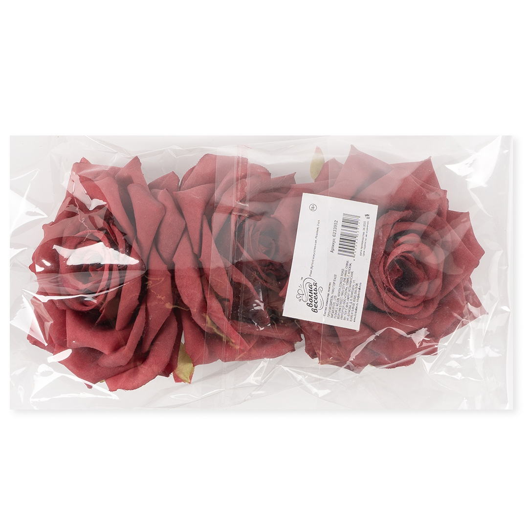 Роза (бутон), искусственная, Красный, 9 см, 3 шт. в упак. 