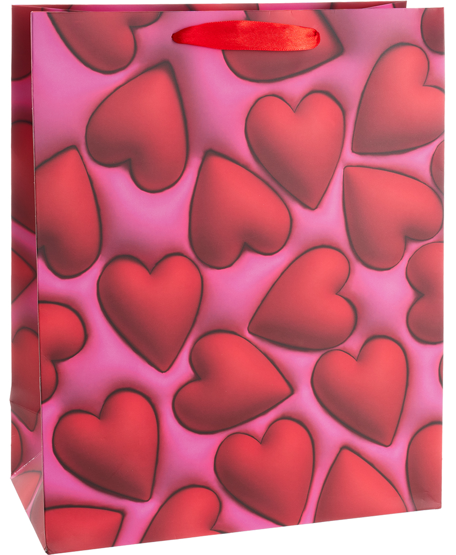 Пакет подарочный, 210гр, Объемные сердца, 23*18*10 см, 1 шт.