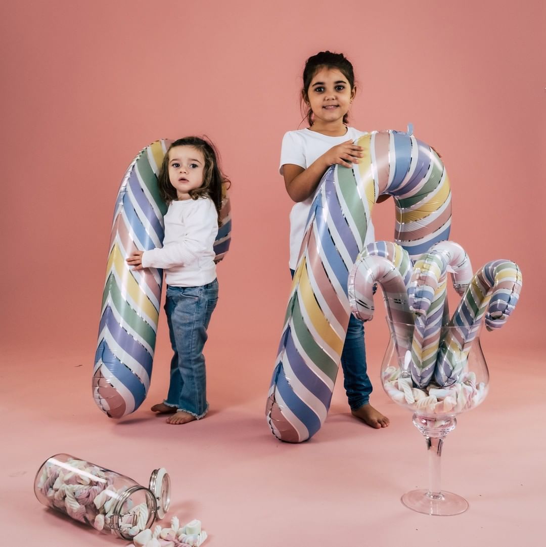 Шар (12''/30 см) Мини-фигура, Леденец трость, Розовый, 1 шт.