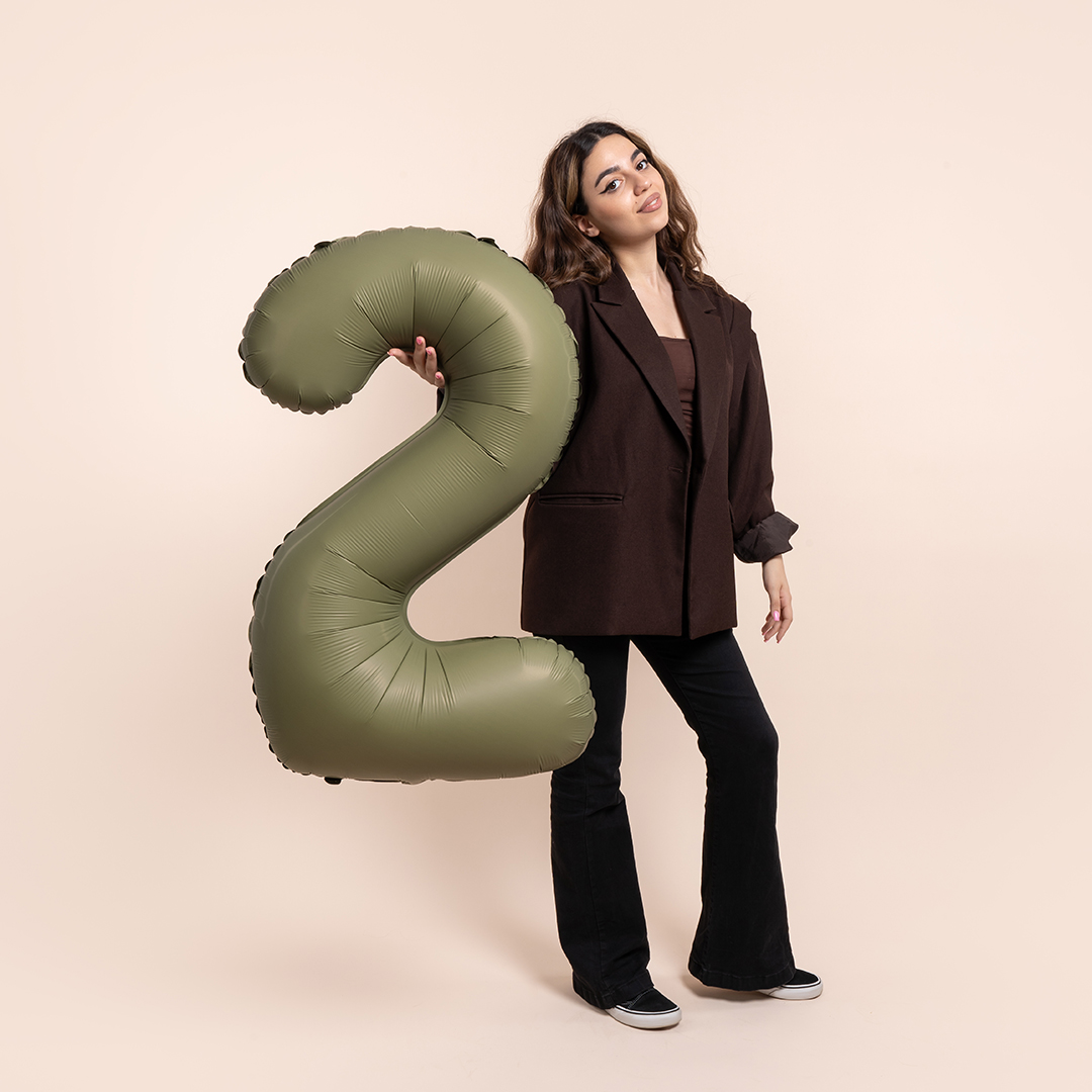 Шар (40''/102 см) Цифра, 2 Slim, Оливковый, Матовый, 1 шт.