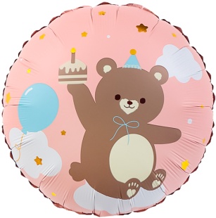 Шар (18''/46 см) Круг, Мишка с кексиком, Розовый, 1 шт. в уп. (цв.этик.)