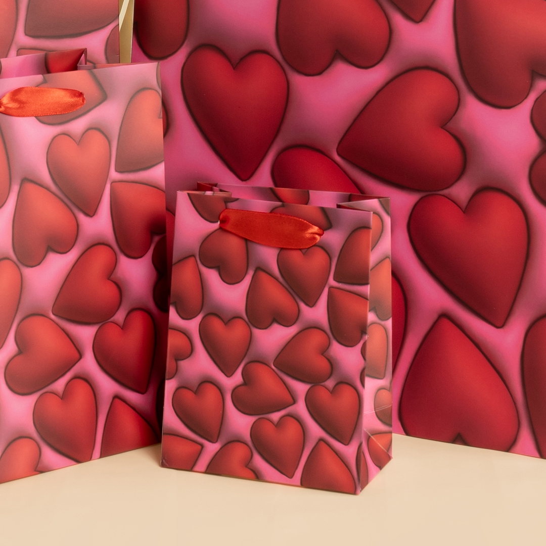 Пакет подарочный, 210гр, Объемные сердца, 23*18*10 см, 1 шт.