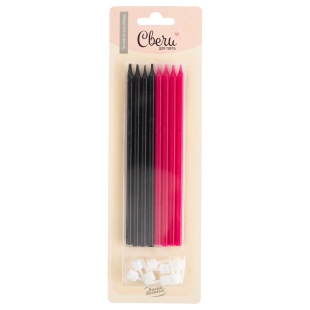 Свечи Черный/Фуше, 0,55*14,5 + 1 см, 8 шт. с держат.