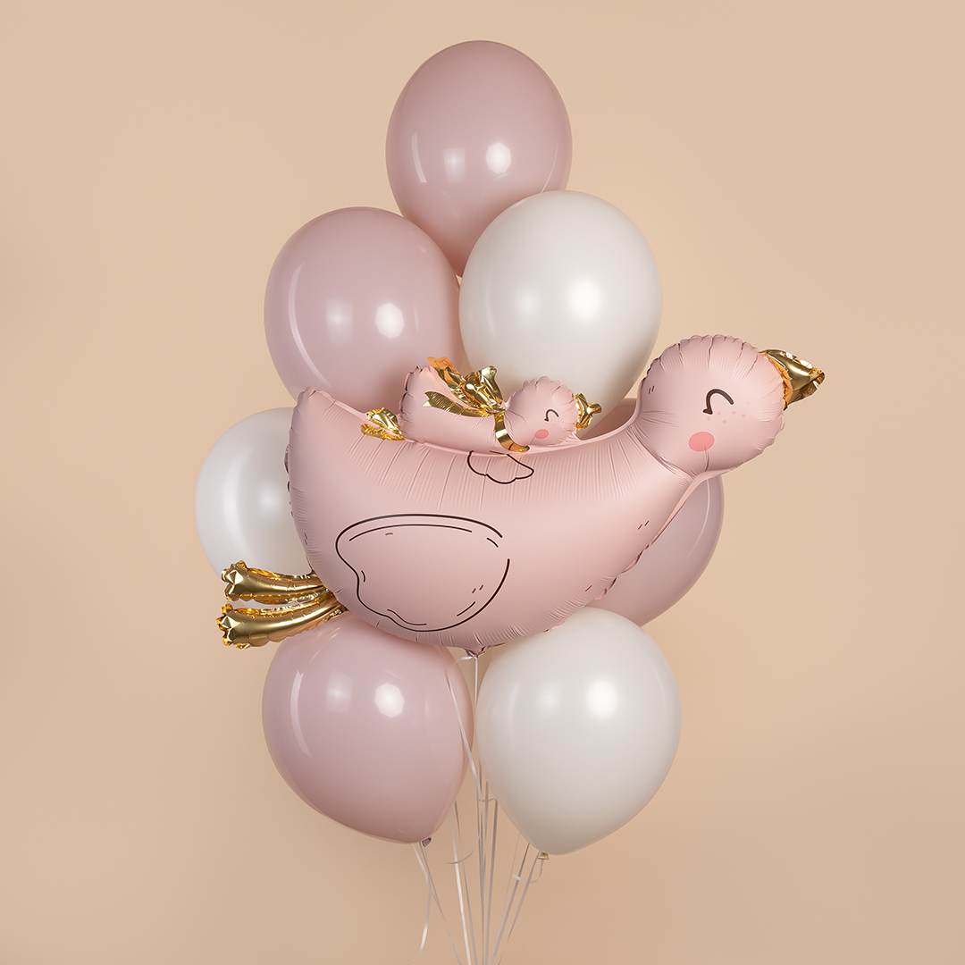 Шар (38''/97 см) Фигура, Гусь с малышом, Розовый, Сатин, 1 шт. в уп.