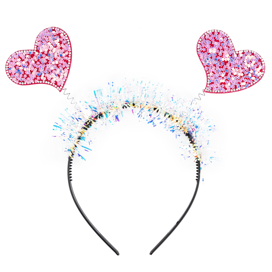 Ободок, Сердечки, Розовый, с блестками, 1 шт. 