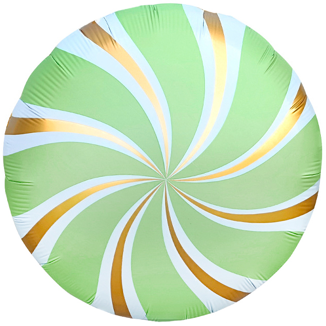 Шар (18''/46 см) Круг, Леденец, Мятный/Золото, Сатин, 1 шт.