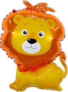 Шар с клапаном (12''/30 см) Мини-фигура, Лев, 5 шт. в уп. (цв.этик.)