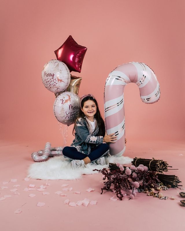 Шар (12''/30 см) Мини-фигура, Леденец трость, Розовый, 1 шт.