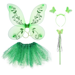 Набор (ободок, крылья, юбочка, волшебная палочка), Лесная Фея, Зеленый, 47*38 см, 1 шт. 