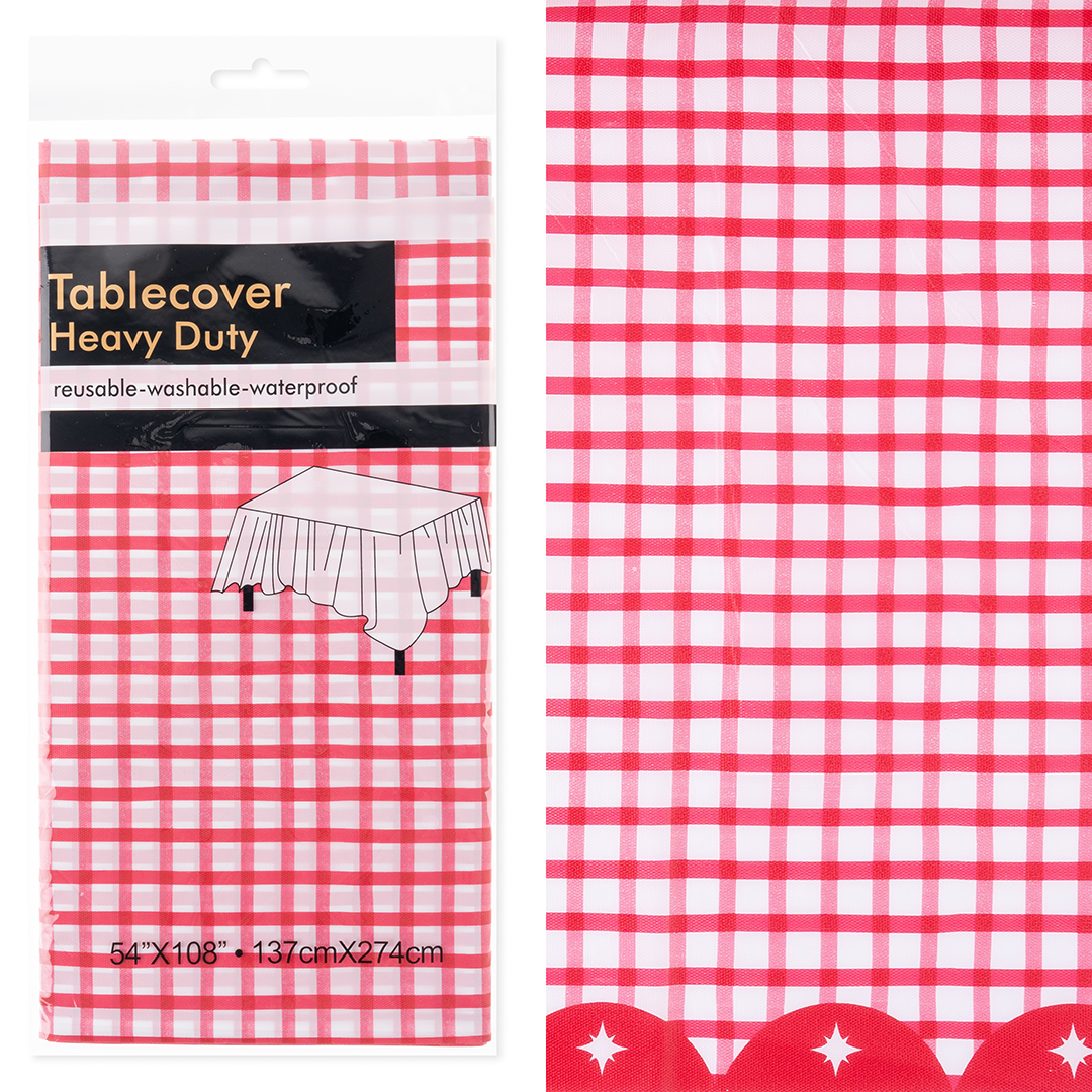 Скатерть одноразовая, Праздничные клеточки, Красный, 137*183 см, 1 шт.