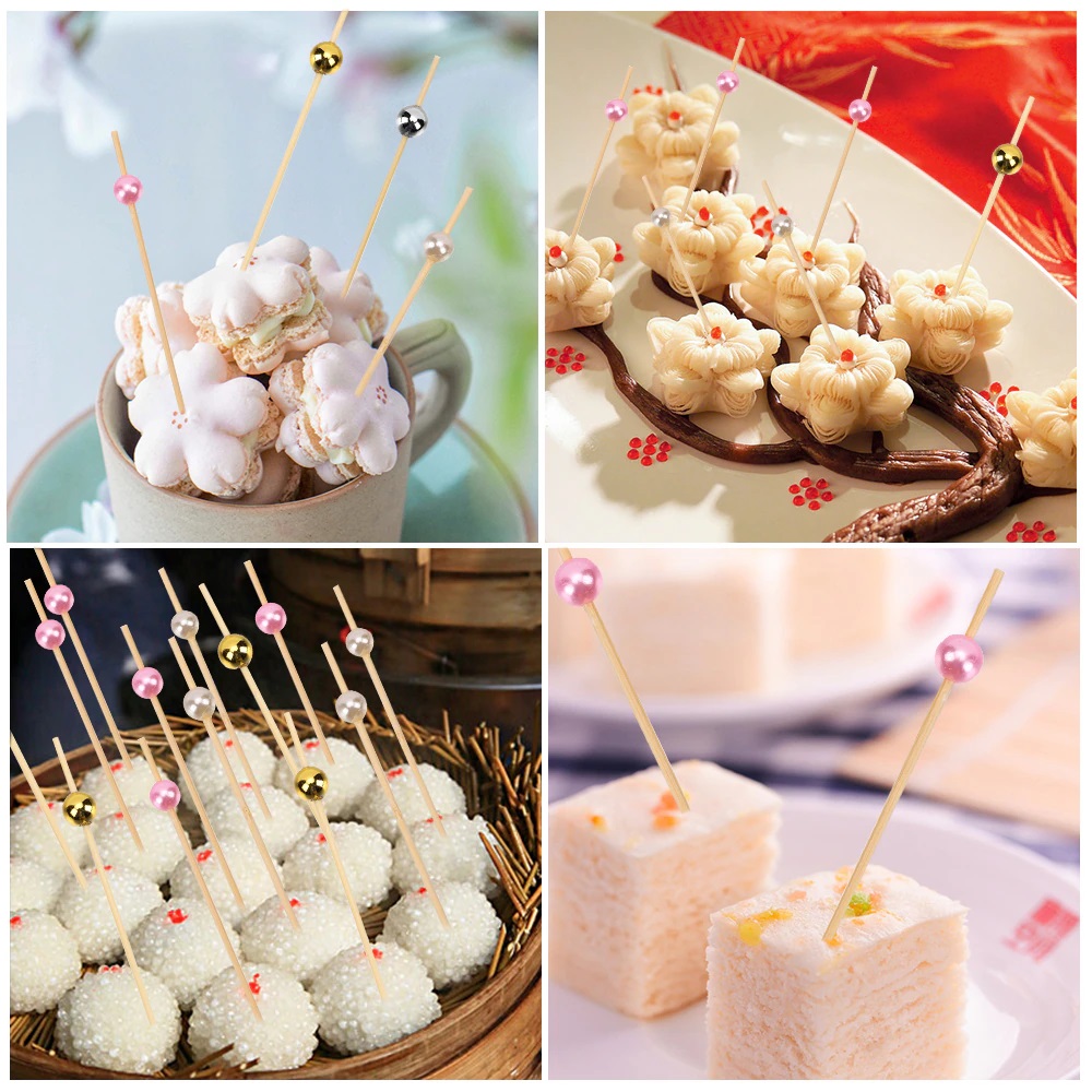 Пики Топперы, с бусинами, Розовый, 12 см, 50 шт.