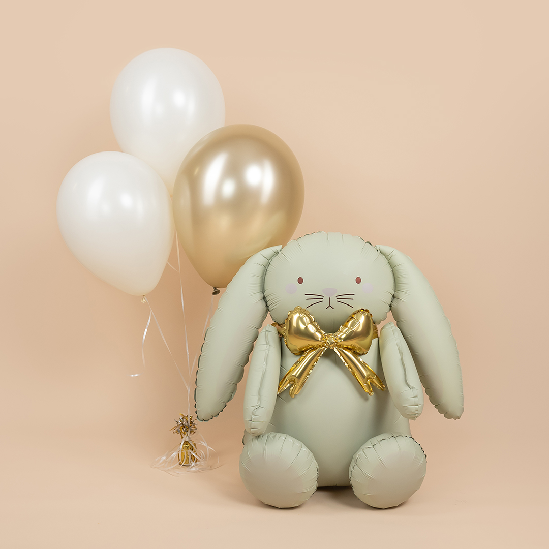 Шар (26''/66 см) Фигура 3D, Зайка с золотым бантиком, Сатин, 1 шт. в уп.