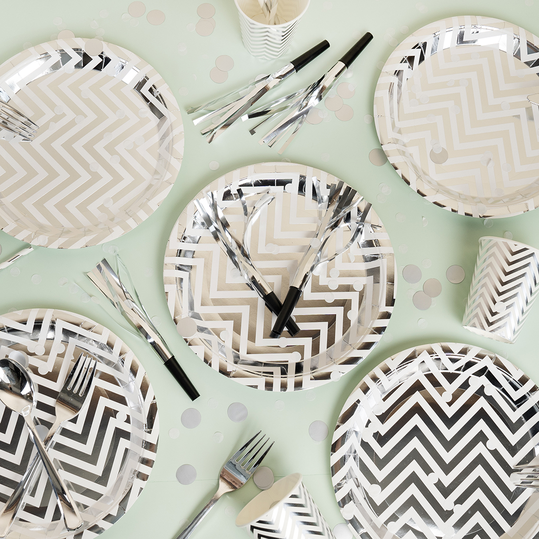 Стаканы (250 мл) Зигзаги, Белый/Серебро, Металлик, 6 шт.