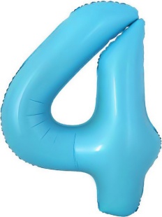 Шар с клапаном (16''/41 см) Мини-цифра, 4, Голубой, 1 шт.