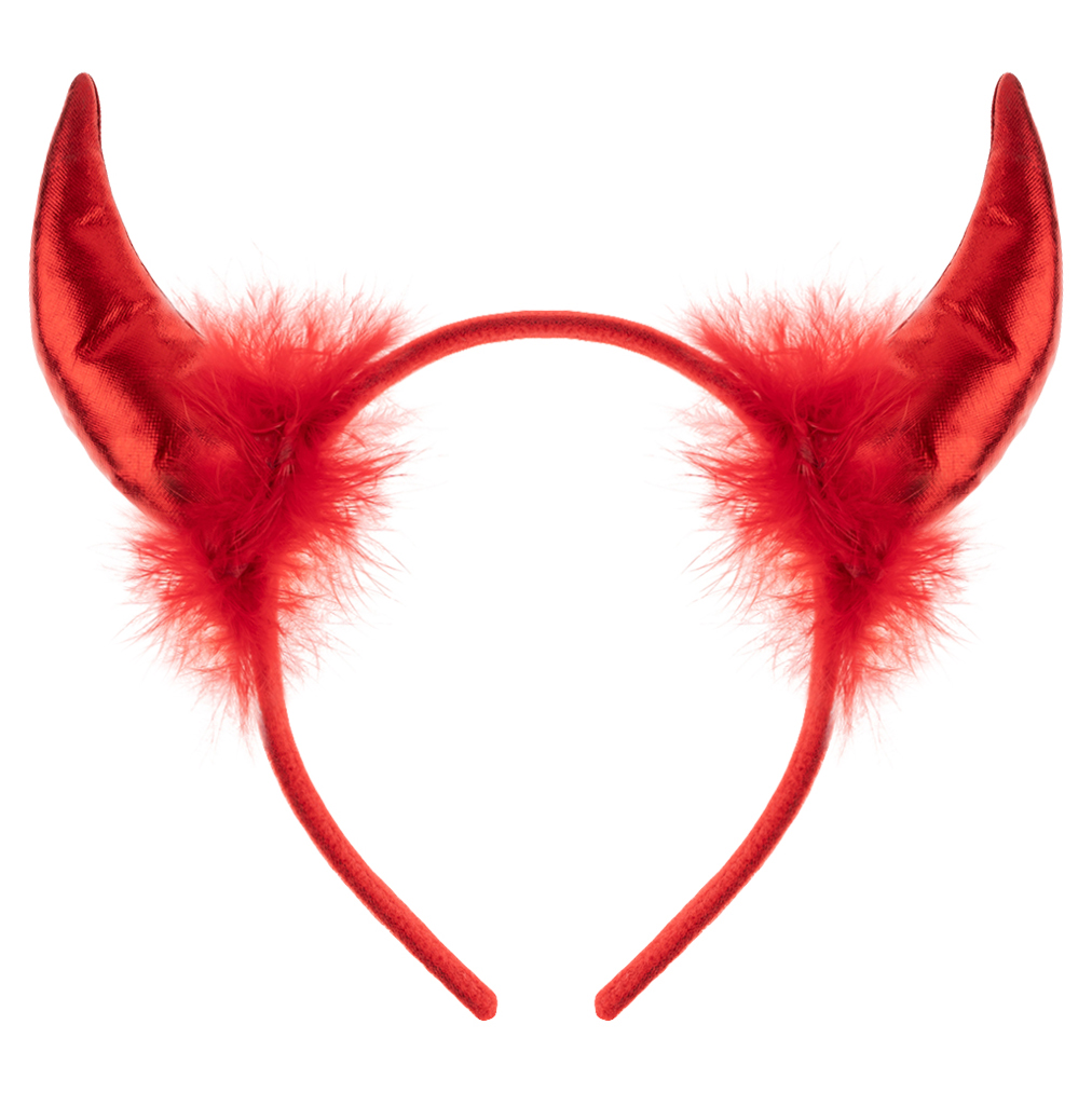 Ободок, Рожки Чертенка, пушистые, Красный, Металлик, 1 шт. 
