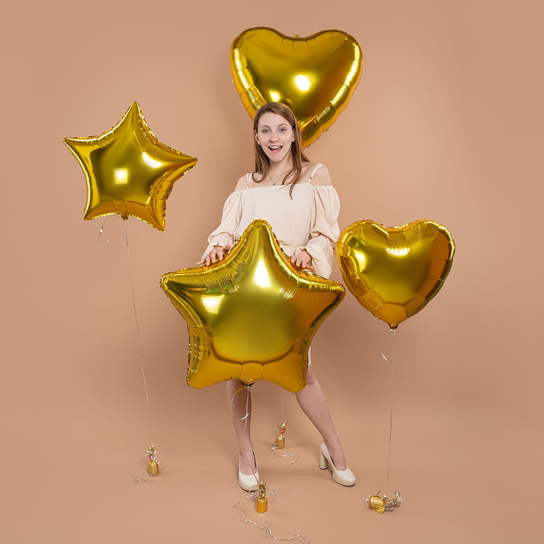 Шар (32''/81 см) Сердце, Золото, Металлик, 1 шт.