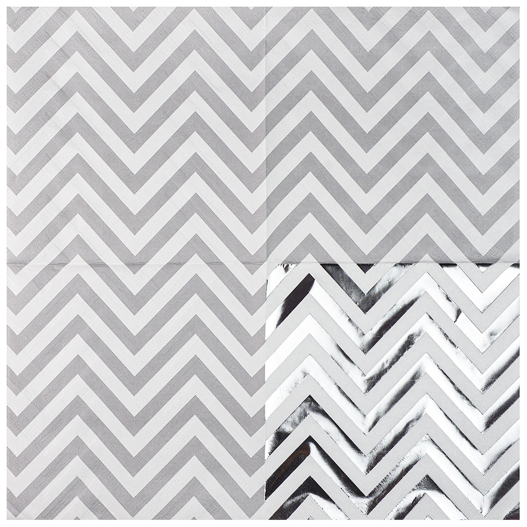 Сервировочные салфетки, Зигзаги, Белый/Серебро, Металлик, 33*33 см, 12 шт.