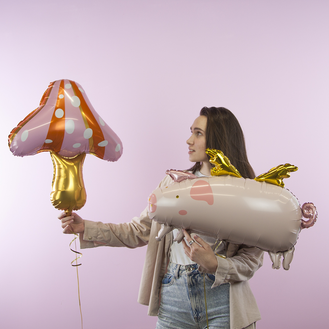 Шар (29''/74 см) Фигура, Гриб Мухомор, Розовый, 1 шт.