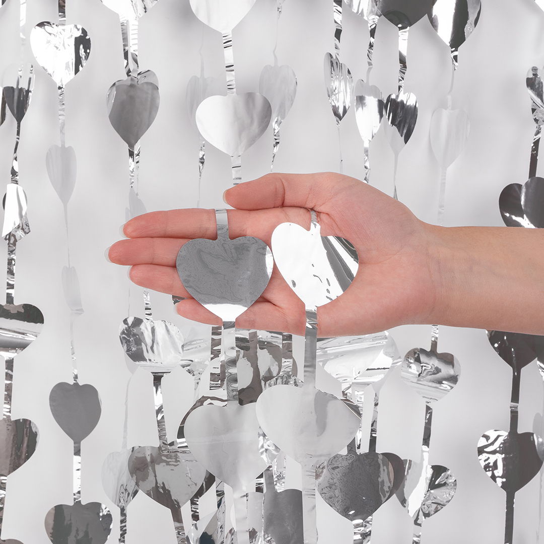 Занавес Сердце, Серебро, Металлик, 100*200 см, 1 шт.