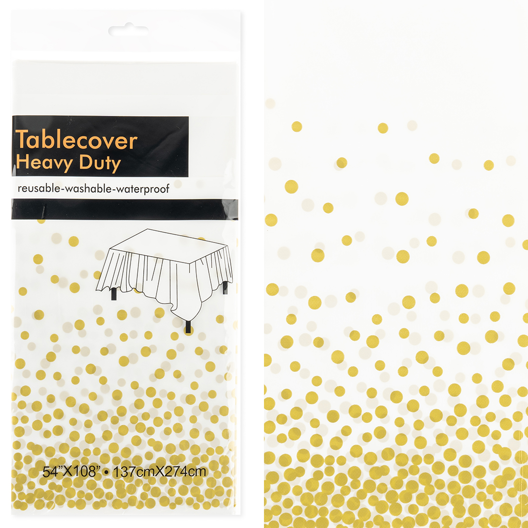 Скатерть одноразовая, Конфетти, Белый/Золото, 137*274 см, 1 шт.