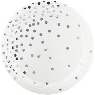 Тарелки (7''/18 см) Конфетти, Белый/Серебро, Металлик, 6 шт.