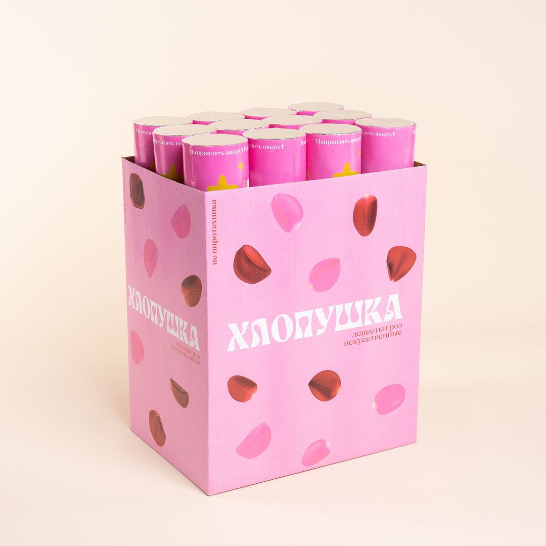 Пневмохлопушка (12/30 см), Лепестки роз, Розовый, 1 шт.