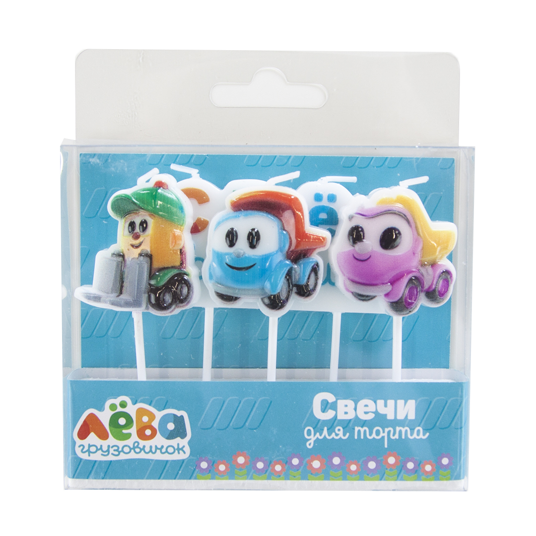 Свечи Грузовичок Лёва, 7 см, 4 шт. с держат.