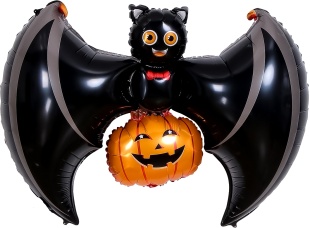 Шар с клапаном (15''/38 см) Мини-фигура, Летучая мышь с тыквой, 5 шт. в уп.