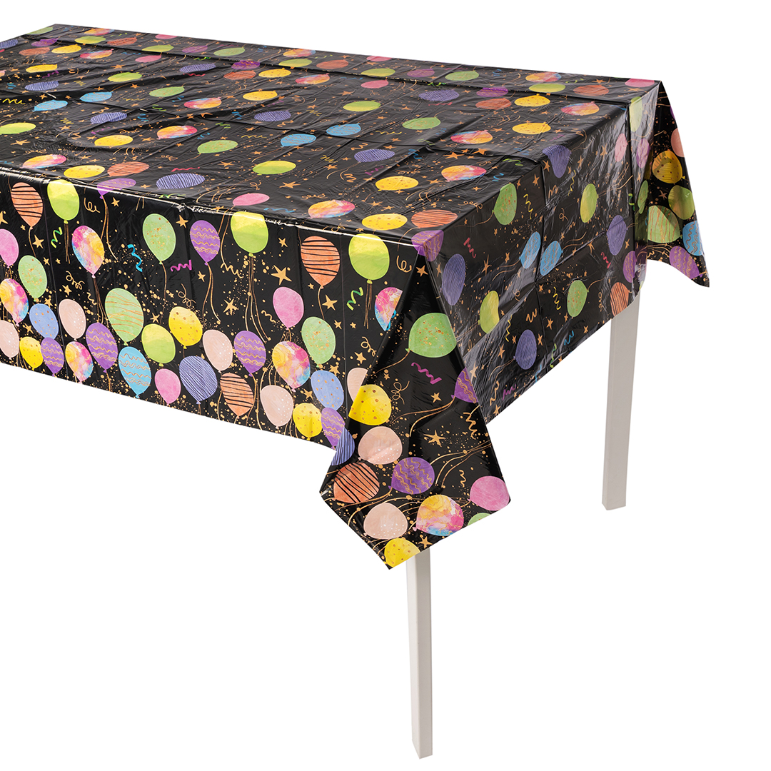 Скатерть одноразовая, Воздушные шары, Черный, 120*180 см, 1 шт.