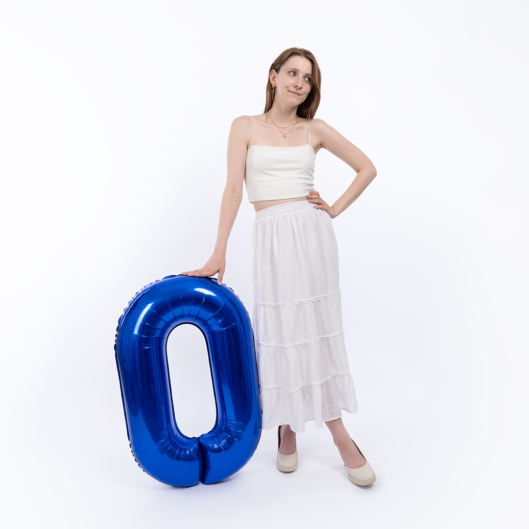 Шар (40''/102 см) Цифра, 0 Slim, Синий хром, Металлик, 1 шт. в уп.