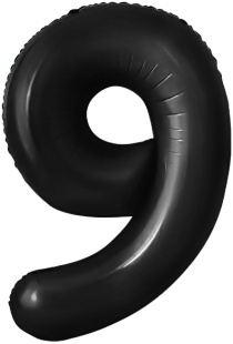 Шар с клапаном (16''/41 см) Мини-цифра, 9, Черный, Матовый, 1 шт.