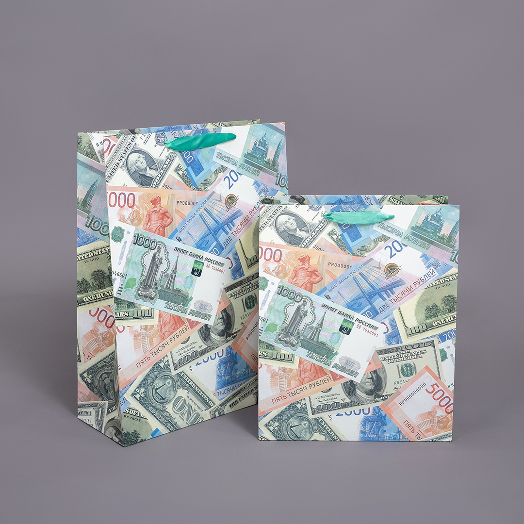 Пакет подарочный, 210гр, Деньги, 32*26*12 см, 1 шт.