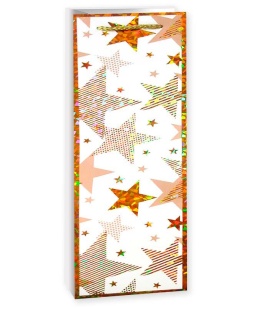 Пакет подарочный для вина, 210гр, Золотые звезды, Металлик, 38*11*11 см, 1 шт.
