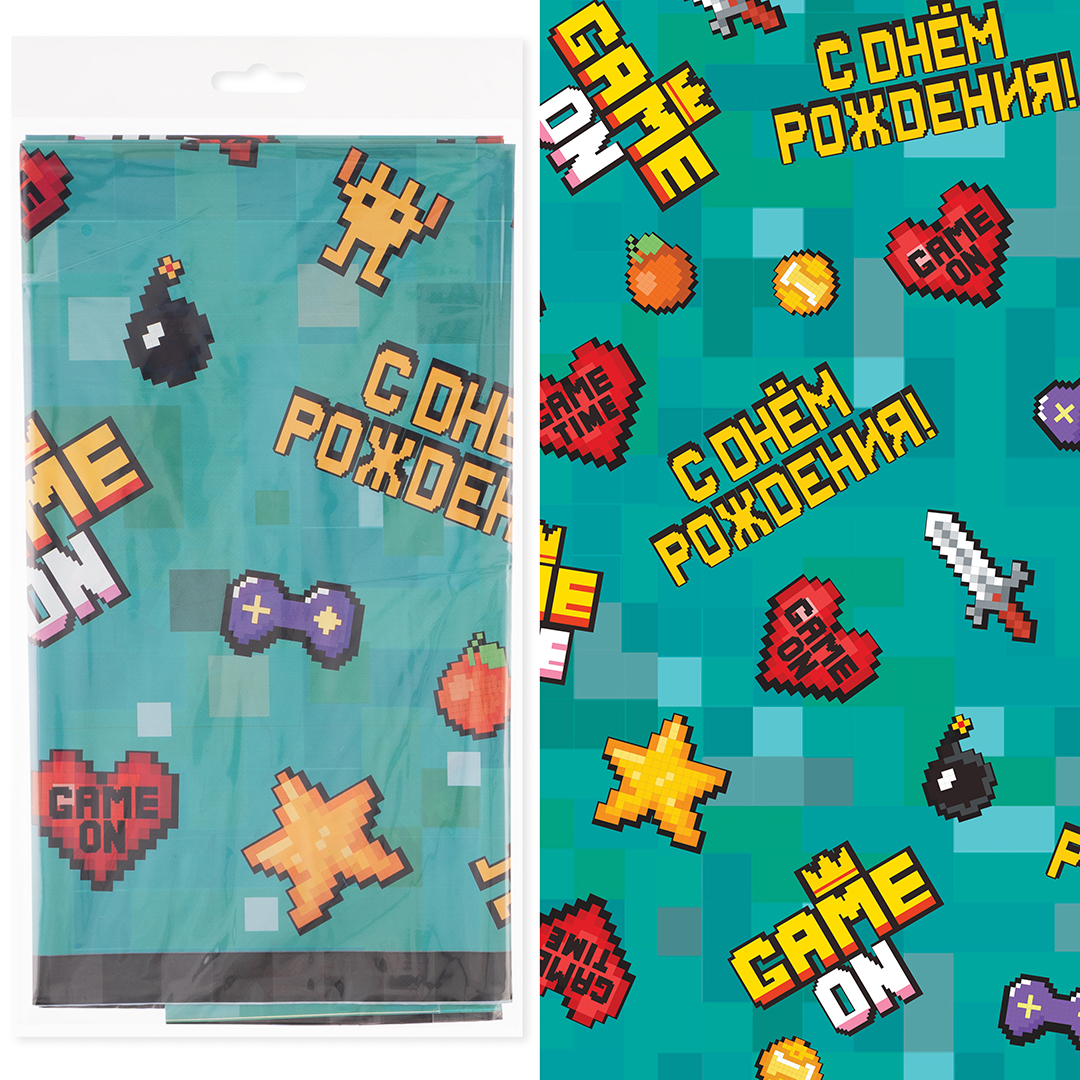 Скатерть одноразовая, Game Time, Пиксели, 120*180 см, 1 шт.